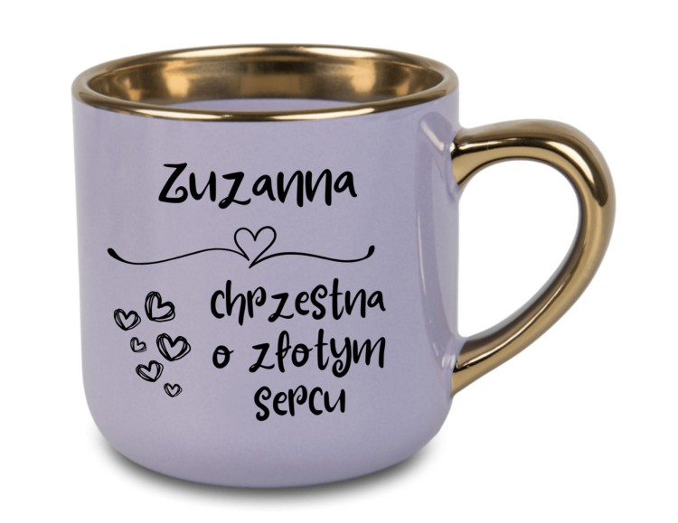 Kubek dla matki chrzestnej z eleganckim złotym rantem – idealny na chrzest i komunię