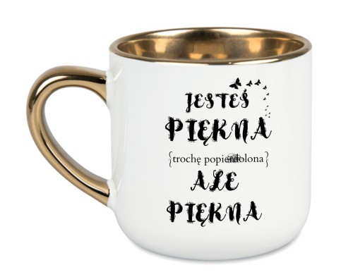 Kubek biały 400 ml – "Jesteś piękna (trochę popierdolona) ale piękna" – zabawny prezent z personalizacją