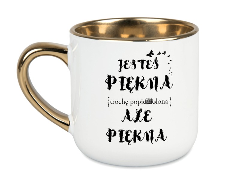 Kubek biały 400 ml – "Jesteś piękna (trochę popierdolona) ale piękna" – zabawny prezent z personalizacją