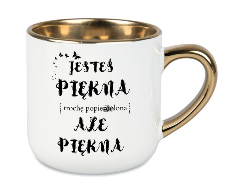Kubek z personalizacją i złotym uchem – zabawny prezent dla kobiety