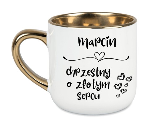 Personalizowany kubek dla chrzestnego o pojemności 400 ml z złotym uchem i rantem