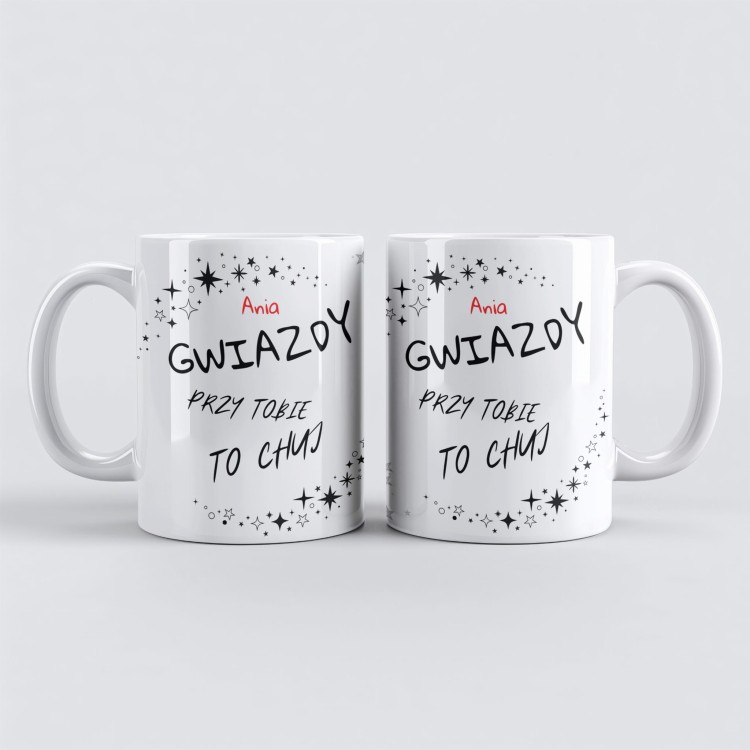 personalizowany biały kubek gwiazdy przy Tobie to chuj z gwiazdkami