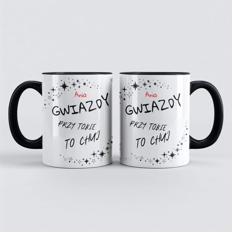 personalizowany czarny kubek gwiazdy przy Tobie to chuj z gwiazdkami