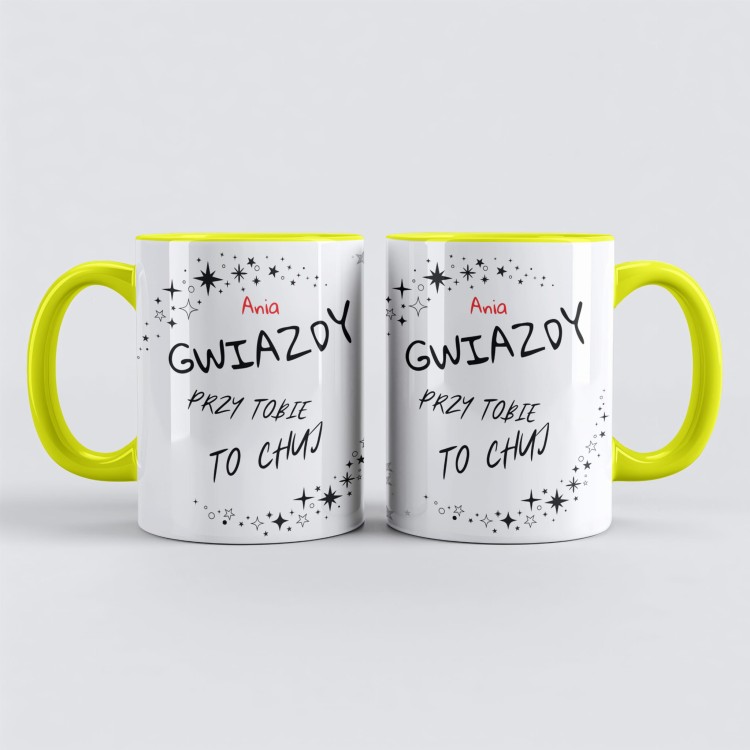 personalizowany żólty kubek gwiazdy przy Tobie to chuj z gwiazdkami