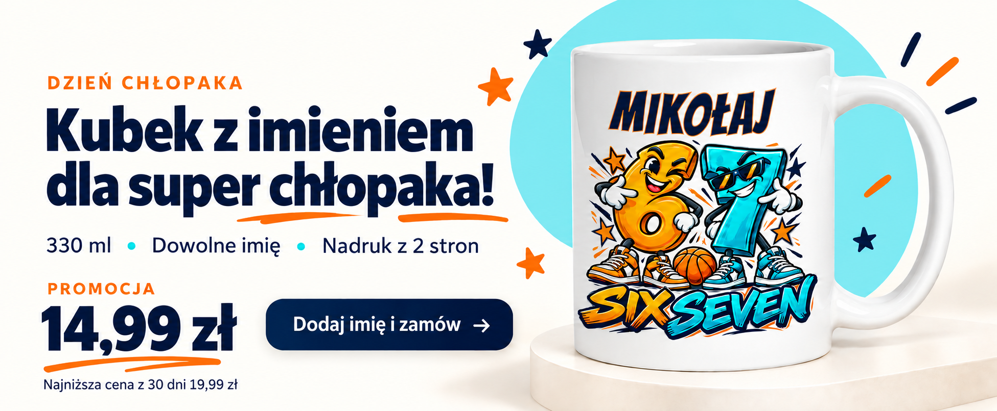 Kubek z imieniem Six Seven 330 ml na Dzień Chłopaka – promocja 14,99 zł w AlexGrawer